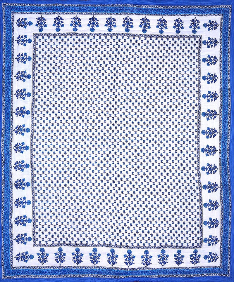 SIBLEY لحاف سبللي القطني خفيف الوزن بطباعة تقليدية راجستانية باللون الأزرق للسرير المزدوج (88X102 بوصة) - Image 5