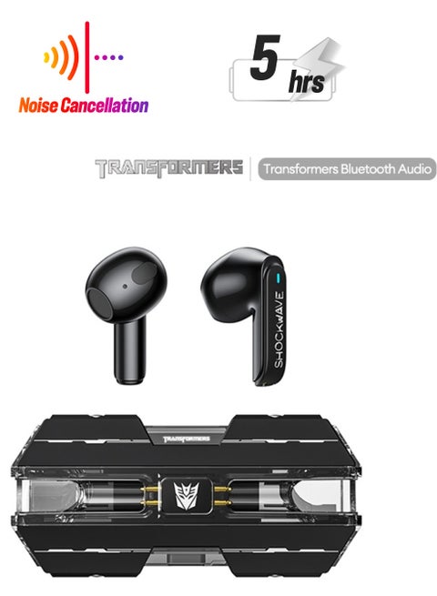 Transformers TF-T01 Wireless Headphones Bluetooth  Earbuds Headsets Shockwave Black  High Quality And Intelligent Noise Reduction，HD Calls, HIFI Stereo, 1.5h Charging Time, Suitable For All Models