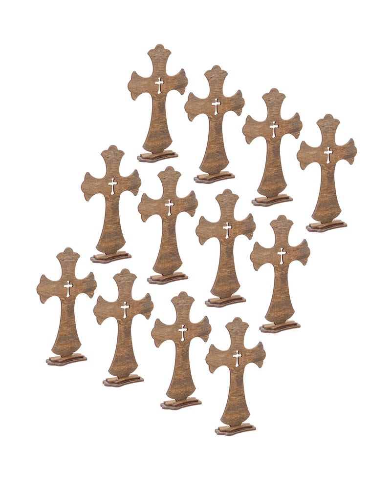 Cregugua 12 Inch 12 Pack Brown Wood Crosses Torched Wooden Tabletop Cross Rustic Standing Cross for Baptism Centerpieces Home Church Decor Prayer Gifts - Image 5