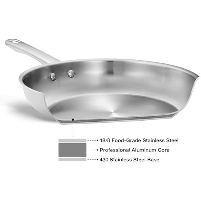 KOCH SYSTEME CS 20 Cm Stainless Steel Frying Pan Small Silver Skillet 188 Stainless Steel Riveted Handle Induction Compatible Dishwasher  Oven Safe - Image 4