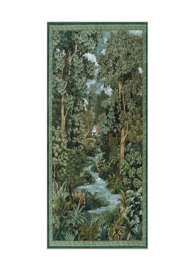 لايف بوكس سجادة لايف بوكس الخضراء القابلة للغسل مقاس 3x5، سجادة مدخل صغيرة مانعة للانزلاق، سجادة ريفية عتيقة بنمط الغابة للأولاد، سجادة منخفضة الوبر بنمط غريب الأطوار للحمام والمطبخ (أخضر، 3x5 قدم) - Image 1