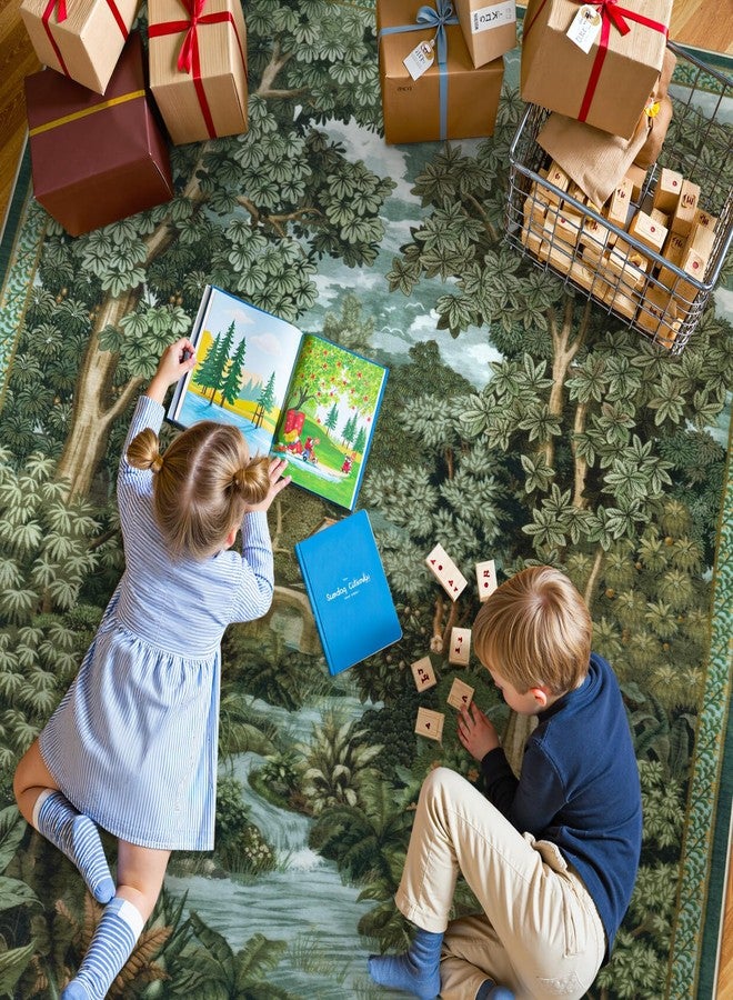 لايف بوكس سجادة لايف بوكس الخضراء القابلة للغسل مقاس 3x5، سجادة مدخل صغيرة مانعة للانزلاق، سجادة ريفية عتيقة بنمط الغابة للأولاد، سجادة منخفضة الوبر بنمط غريب الأطوار للحمام والمطبخ (أخضر، 3x5 قدم) - Image 4