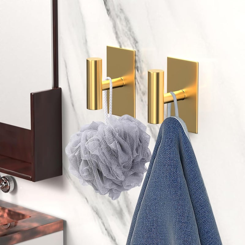 Adhesive Hooks, 4 Pcs Heavy Duty Wall Stainless Steel Door Hooks for Hanging Coat, Hat, Towel, Robe, Key, Clothes, Closet Hook Wall Mount for Home, Kitchen, Bathroom, Office(Gold) - Image 4