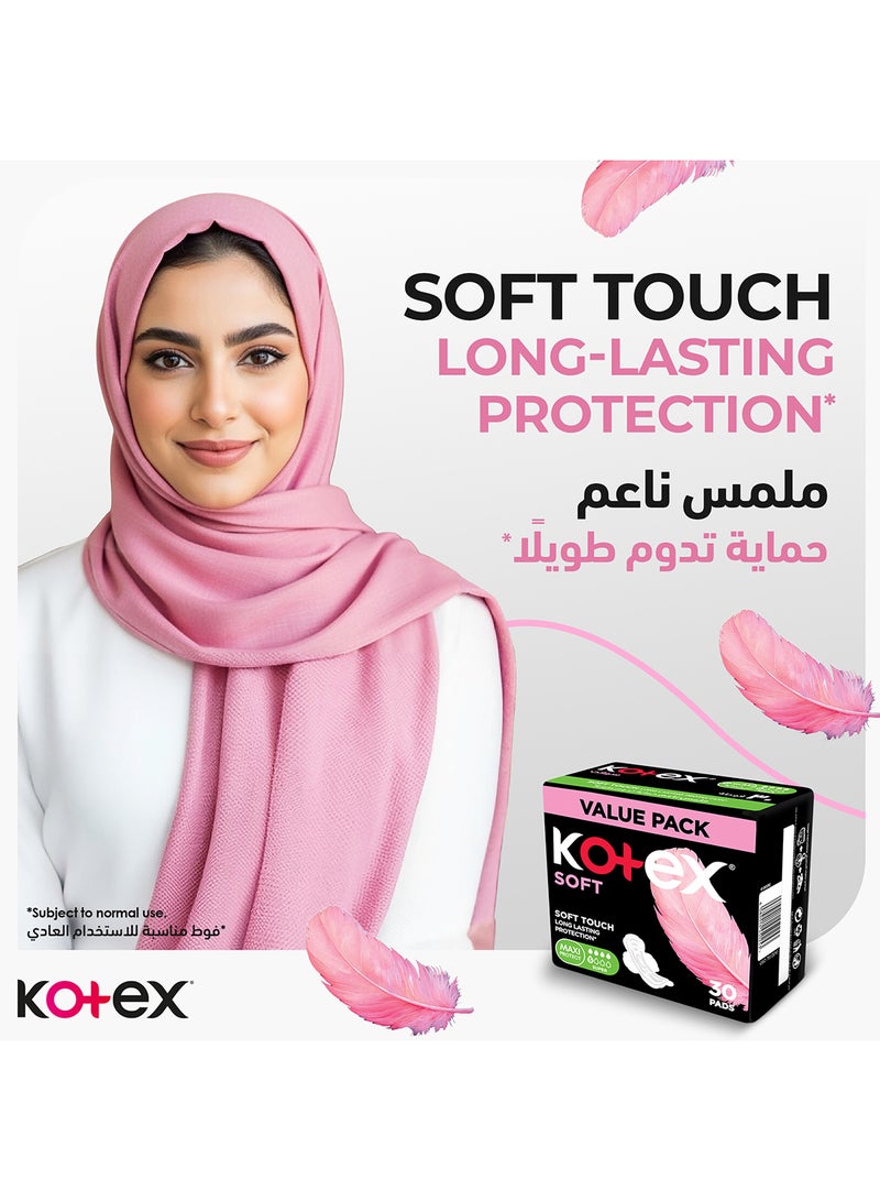 Kotex Soft Maxi, Super Size with Wings, 30 Sanitary Pads, Feather-Touch Softness - Image 3