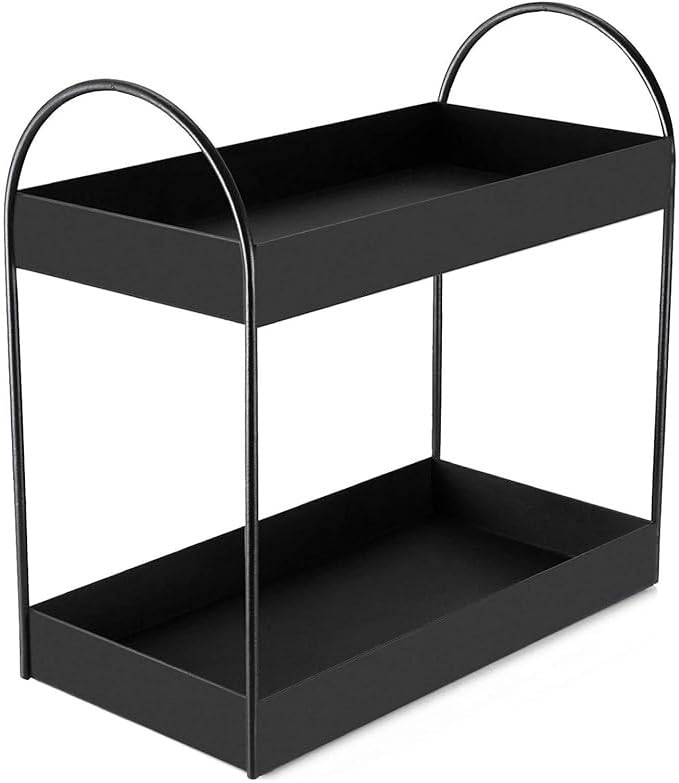 Kundi Dual-Tier Standing Rack | Countertop Storage Organizer | Vanity Tray for Cosmetics | Kitchen & Bathroom Corner Shelf | Spice Holder (2-Tier Black) - Image 4