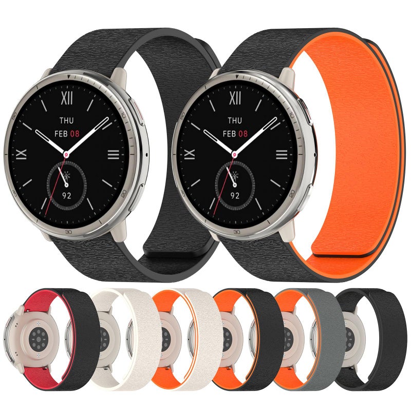 erorex For Amazfit Active 2 / Active 2 Square Cloud Wood Grain Silicone Soft Magnetic Watch Band(Starlight Orange) - Image 5