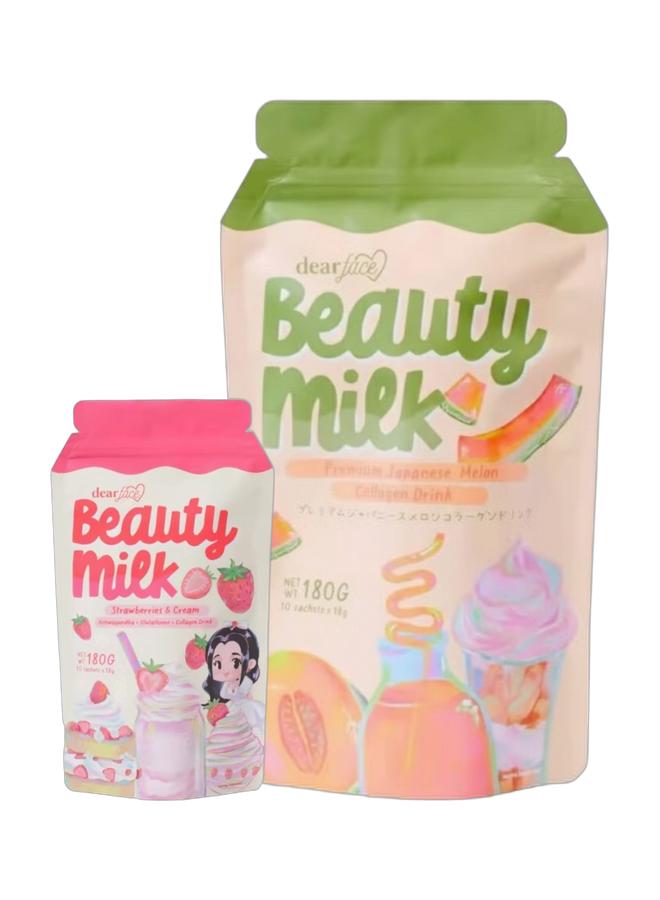 دير فيس حليب بيوتي ميلك مشروب كولاجين البطيخ الياباني الفاخر & دير فيس مشروب بيوتي ميلك بالفراولة والكريمة مع الأشواغاندا والغلوتاثيون والكولاجين - Image 1
