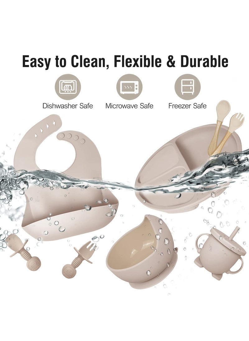 iMissiu - Baby Feeding Set 9 Piece, Baby Led Weaning Utensils Set Includes Suction Bowl and Plate, Baby Spoon and Fork, Sippy Cup with Straw and Lid, Baby Feeding Supplies - Image 1