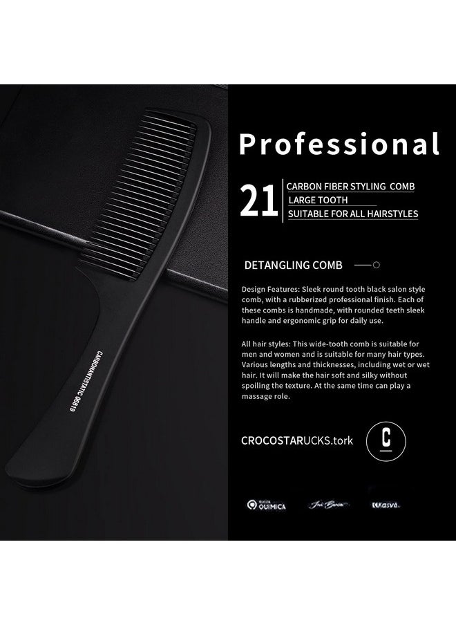 WEXNECOWKZ - Large Detangling Comb With Professional Handle - Carbon Fiber, Cutting, Hairdressing, Styling, Round Tooth, Barber, Travel Hair Comb for Men and Women - Image 1