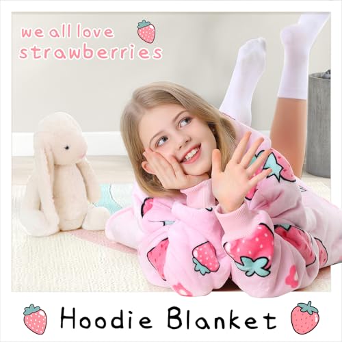 Aemicion Blanket Hoodie for Kids,Oversize Sherpa Sweatshirt Wearable Blanket with Pink Strawberry as Gift for Girls Daughter Friends - Image 5