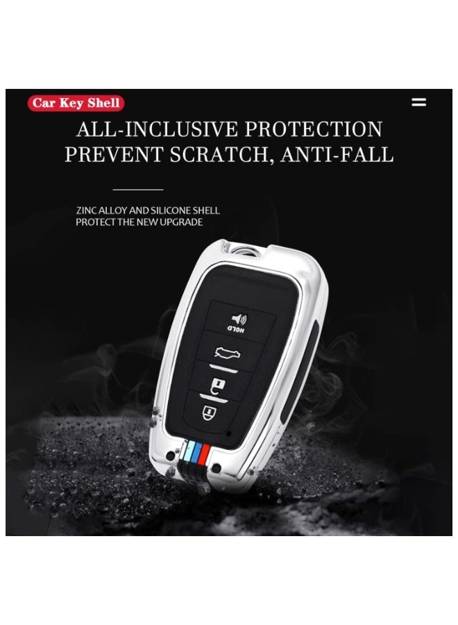 7Cylinder Zinc Alloy Durable Key Fob Cover with Key Chain Compatible with Toyota, Camry, RAV4, Highlander, Avalon, C-HR, Prius, Corolla, GT86 (2018-2021) - Silver, 4 Buttons. - Image 5