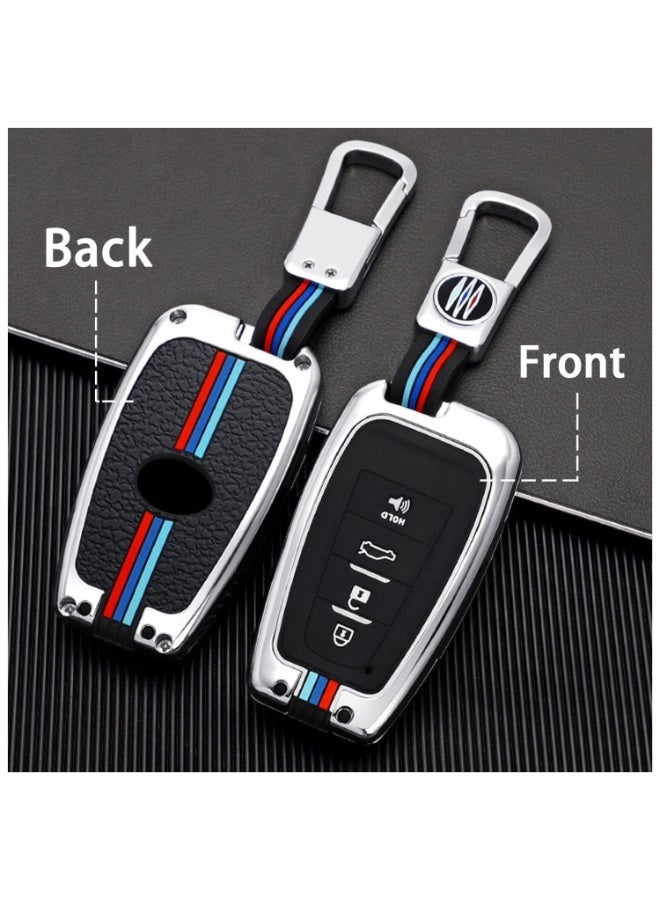 7Cylinder Zinc Alloy Durable Key Fob Cover with Key Chain Compatible with Toyota, Camry, RAV4, Highlander, Avalon, C-HR, Prius, Corolla, GT86 (2018-2021) - Silver, 4 Buttons. - Image 3