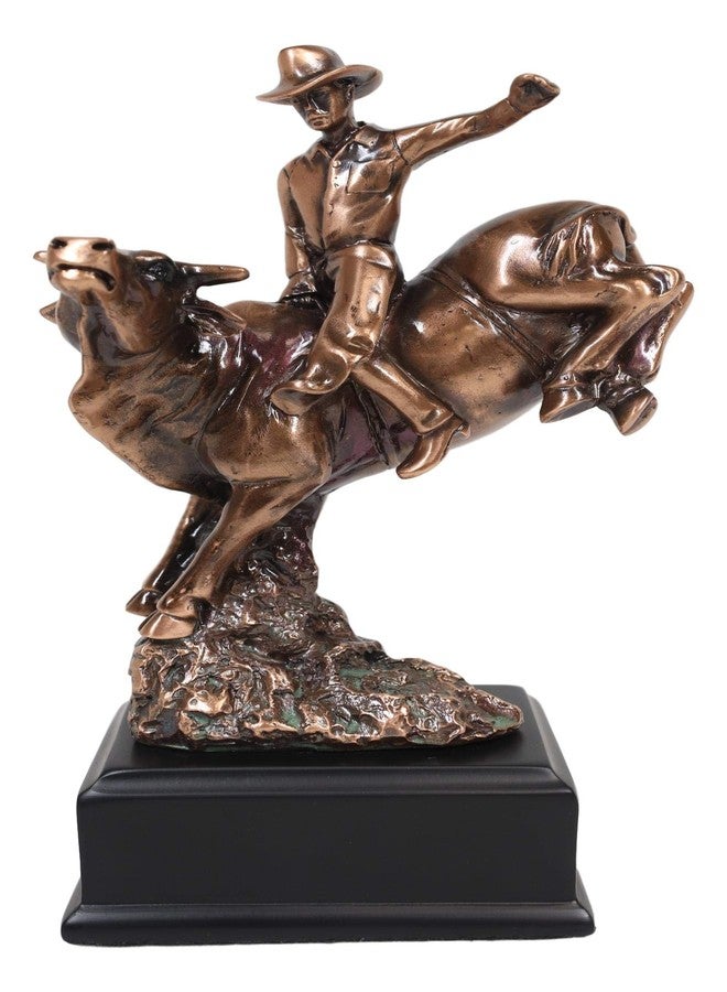 Ebros Gift Ebros Rustic Western Rodeo Bull Rider Cowboy Statue in Electroplated Sepia Bronze Finish - Old World Wild West Cattle Bull Riding Cowboy Accent Figurine - Image 1
