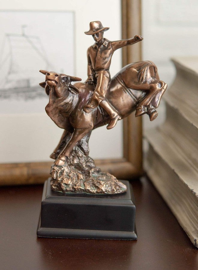 Ebros Gift Ebros Rustic Western Rodeo Bull Rider Cowboy Statue in Electroplated Sepia Bronze Finish - Old World Wild West Cattle Bull Riding Cowboy Accent Figurine - Image 2