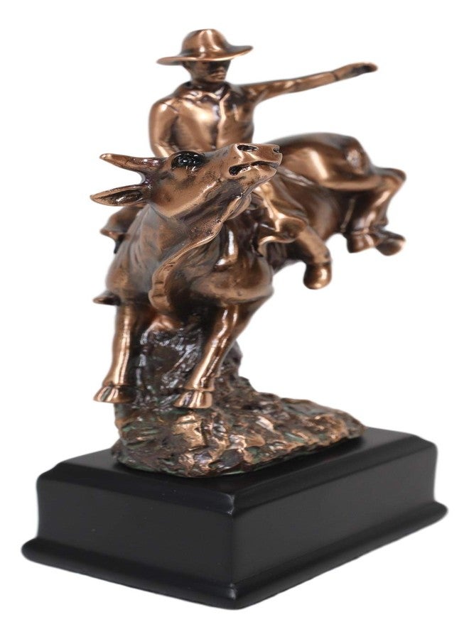 Ebros Gift Ebros Rustic Western Rodeo Bull Rider Cowboy Statue in Electroplated Sepia Bronze Finish - Old World Wild West Cattle Bull Riding Cowboy Accent Figurine - Image 3