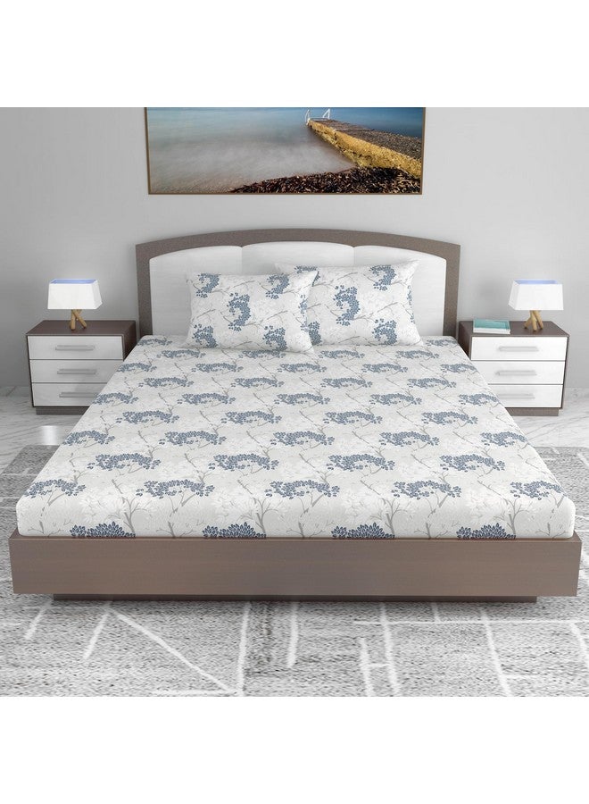 Divine Casa مفرش سرير كينج بحجم 270 × 270 سم من ديفاين كاسا 100% قطن 144 TC مع 2 غطاء وسادة | رمادي أزرق | مزخرف بالزهور - Image 2