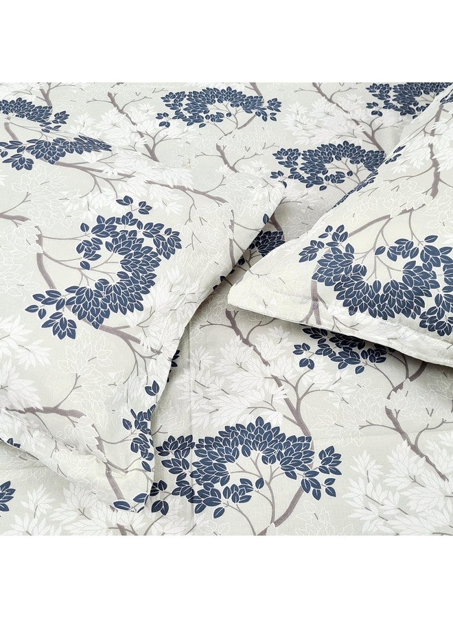 Divine Casa مفرش سرير كينج بحجم 270 × 270 سم من ديفاين كاسا 100% قطن 144 TC مع 2 غطاء وسادة | رمادي أزرق | مزخرف بالزهور - Image 1
