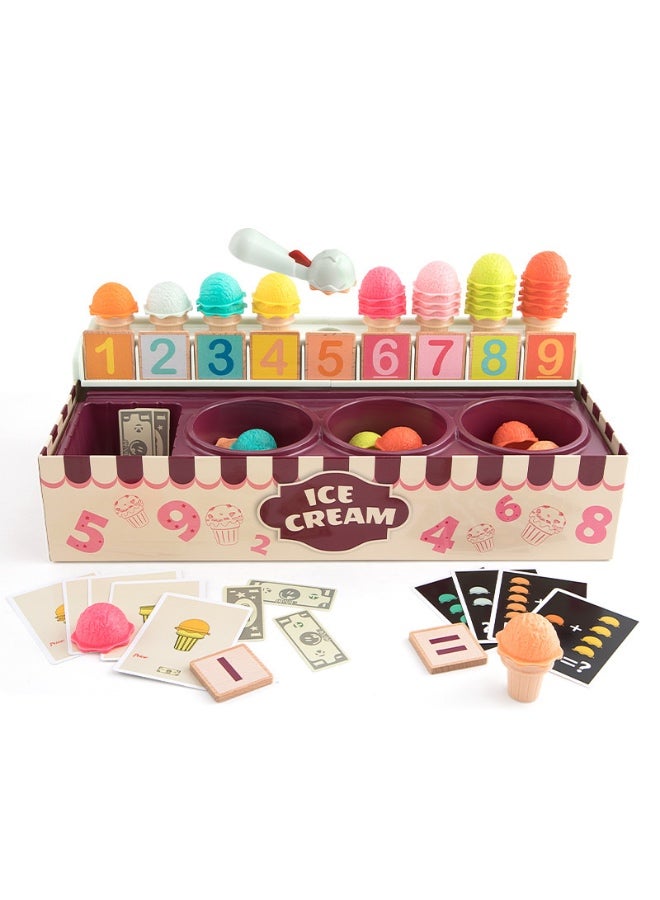 لعبة آيس كريم للأطفال، عربة آيس كريم خشبية مع لعبة طعام، لعبة عداد آيس كريم، مجموعة ألعاب آيس كريم، ألعاب متجر الآيس كريم للأطفال من عمر 3 4 5 سنوات، هدايا للبنات والأولاد - Image 1