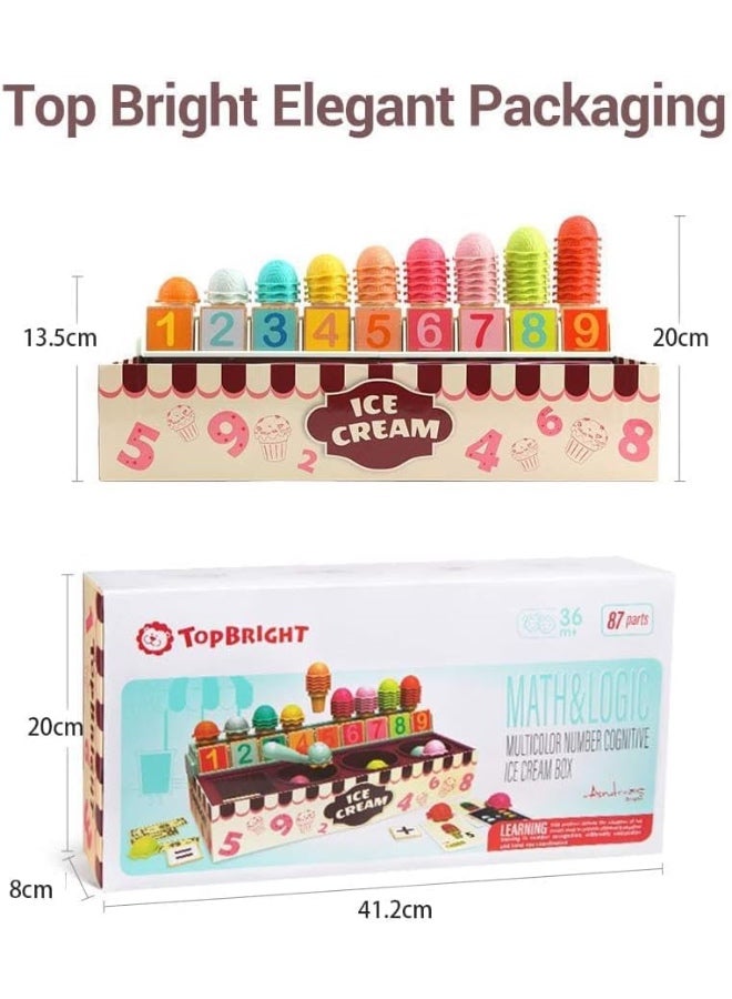 لعبة آيس كريم للأطفال، عربة آيس كريم خشبية مع لعبة طعام، لعبة عداد آيس كريم، مجموعة ألعاب آيس كريم، ألعاب متجر الآيس كريم للأطفال من عمر 3 4 5 سنوات، هدايا للبنات والأولاد - Image 2