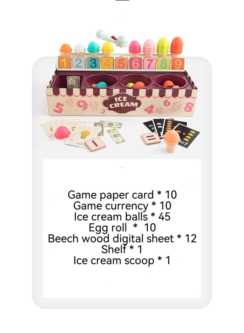 لعبة آيس كريم للأطفال، عربة آيس كريم خشبية مع لعبة طعام، لعبة عداد آيس كريم، مجموعة ألعاب آيس كريم، ألعاب متجر الآيس كريم للأطفال من عمر 3 4 5 سنوات، هدايا للبنات والأولاد - Image 3