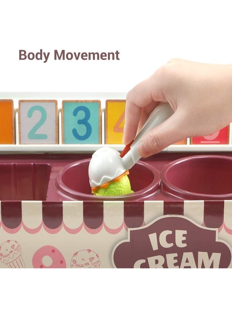 لعبة آيس كريم للأطفال، عربة آيس كريم خشبية مع لعبة طعام، لعبة عداد آيس كريم، مجموعة ألعاب آيس كريم، ألعاب متجر الآيس كريم للأطفال من عمر 3 4 5 سنوات، هدايا للبنات والأولاد - Image 4