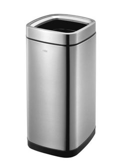 EKO LAGUNA SERIES | Brushed Stainless Steel Finish | Fingerprint-Resistant | Open-Top Trash Bin | Metallic Grey | Large | 35L  - Image 1