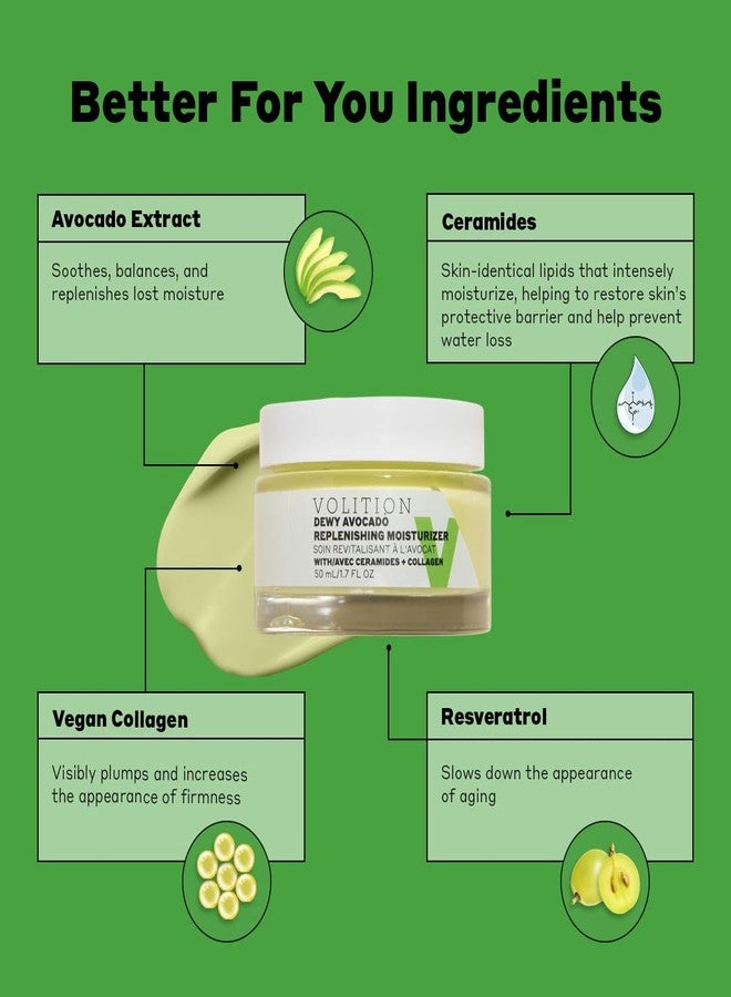 Volition Beauty Dewy Avocado Replenishing Moisturizer with Ceramides + Vegan Collagen | Soothes & Conditions Dry Skin | Calms Redness & Irritation | Supports Barrier Function | Plumps & Firms - Image 2