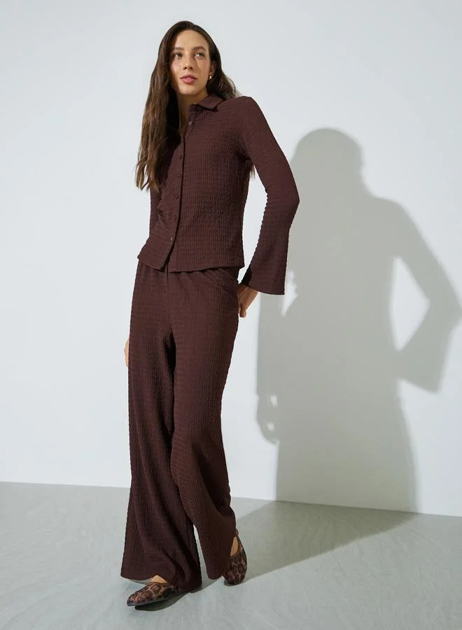 Styli Brown Textured Knit Wide Leg Pants