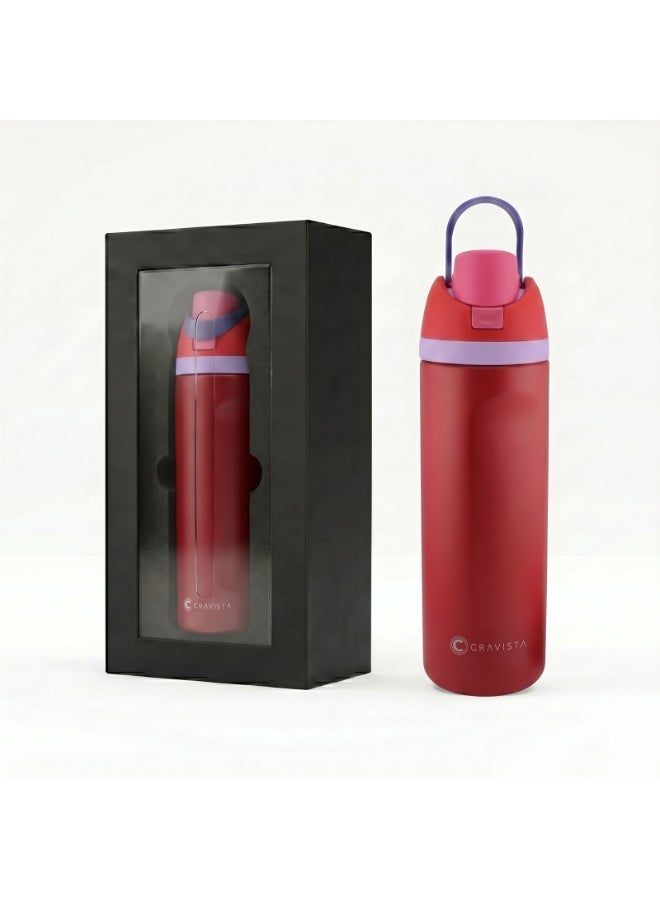 CRAVISTA 24oz Stainless Steel Water Bottle – Double Wall Vacuum Insulated Flask with Spout & Straw, BPA-Free, Leak-Proof Sports Water Bottle for Hot & Cold Drinks (Red) - Image 1