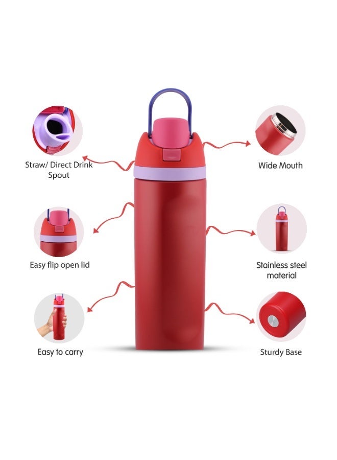 CRAVISTA 24oz Stainless Steel Water Bottle – Double Wall Vacuum Insulated Flask with Spout & Straw, BPA-Free, Leak-Proof Sports Water Bottle for Hot & Cold Drinks (Red) - Image 3