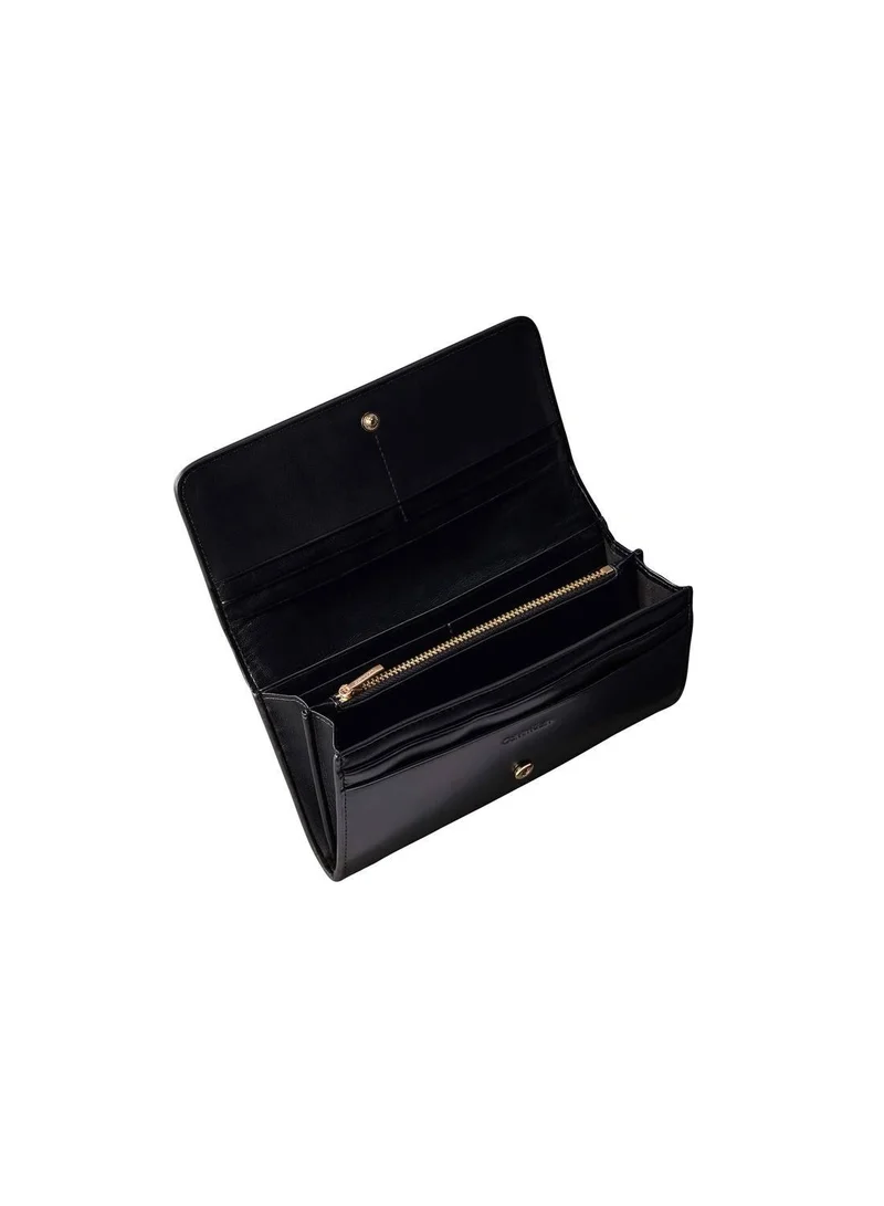 CALVIN KLEIN Black Leather RFID Monogram Longfold Wallet for Women | Best Price UAE