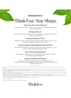 شاكلي Shaklee MindWorks® - مكمل غذائي لصحة الدماغ لزيادة حدة الدماغ والتركيز - العناصر الغذائية والمستخلصات المدعومة - بوليفينول بذور العنب من شاردونيه، مستخلص الجوارانا، فيتامينات ب6، ب12، حمض الفوليك - 30 قرصًا  - Image 4