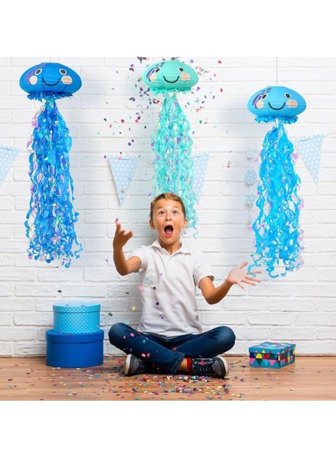 CMGTYYD Jellyfish Paper Lanterns, Under The Sea Party Decorations, Hanging Smile Face, Jelly Fish Paper Lanterns for Mermaid Theme Party Ocean Birthday Decorations for Baby - Image 3
