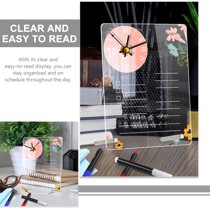 2 Sets of Memo Writing Board Transparent Memo Board with Clock Desktop Board - Image 2
