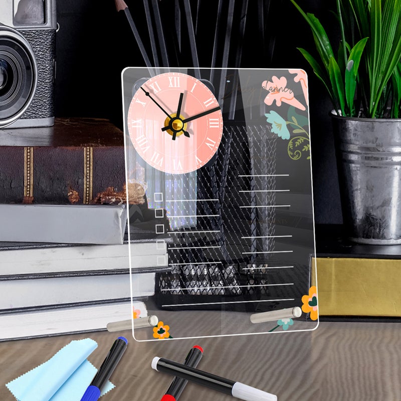 2 Sets of Memo Writing Board Transparent Memo Board with Clock Desktop Board - Image 3