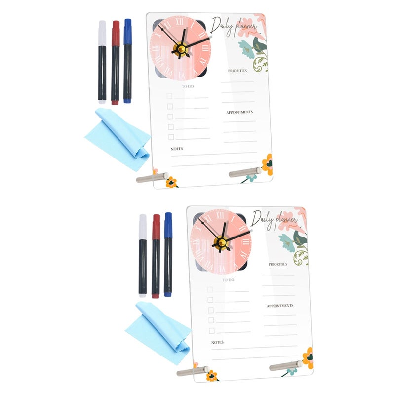 2 Sets of Memo Writing Board Transparent Memo Board with Clock Desktop Board - Image 1