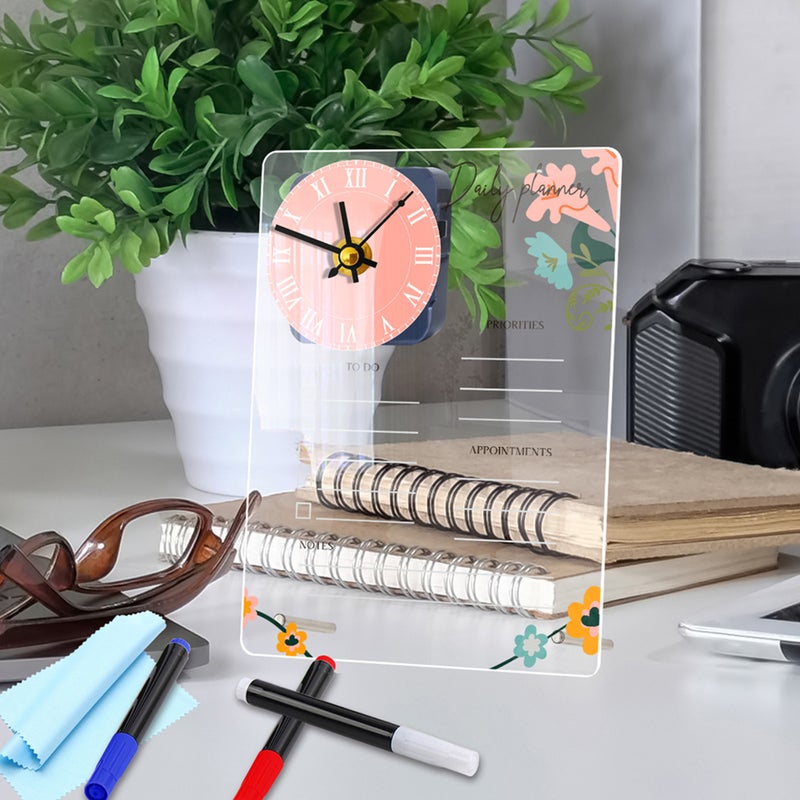 2 Sets of Memo Writing Board Transparent Memo Board with Clock Desktop Board - Image 4