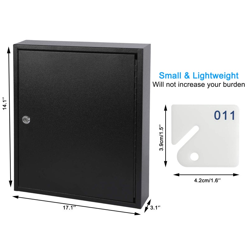 KYODOLED Key Storage Lock Box with Key, Locking Key Cabinet, 100 Key Management Wall Mount with Key Lock, Key Hooks & Tags Key Labels, 3.1" D x 17.1" W x 14.1" H (Black 100 Key) - Image 2