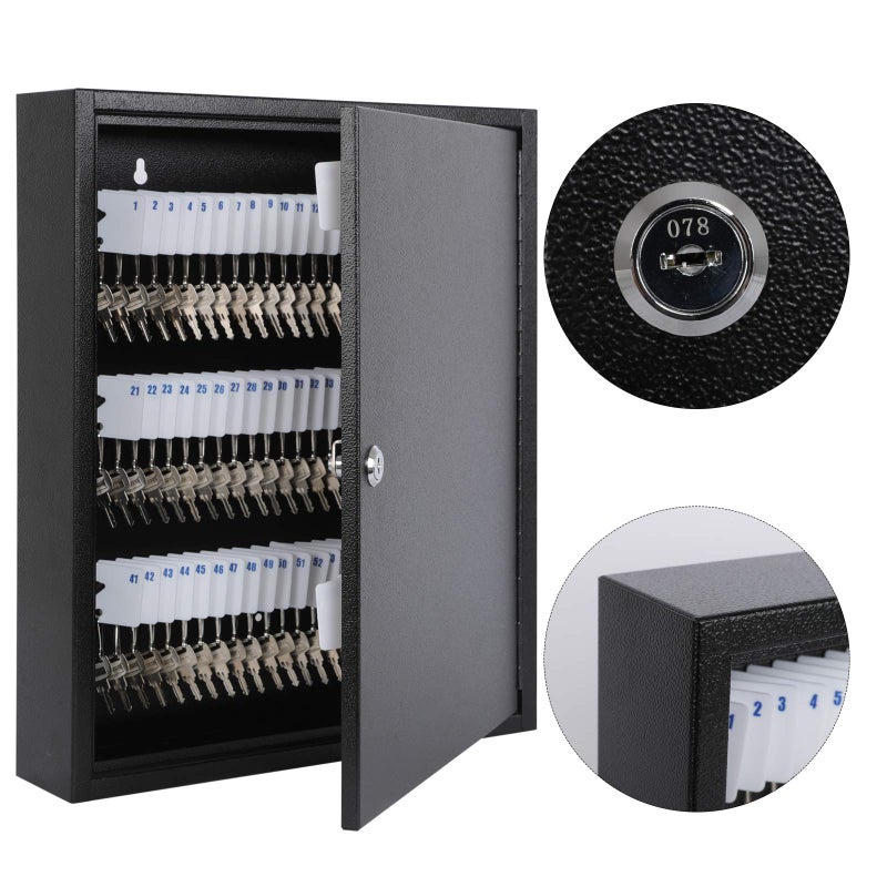 KYODOLED Key Storage Lock Box with Key, Locking Key Cabinet, 100 Key Management Wall Mount with Key Lock, Key Hooks & Tags Key Labels, 3.1" D x 17.1" W x 14.1" H (Black 100 Key) - Image 4