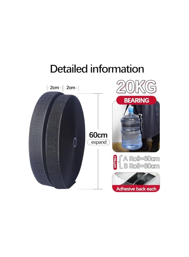 PROMASS Hook and Loop Tape, 6m Double Sided Hook Loop Rolls, 20mm Wide Nylon Self Adhesive Heavy Duty Strips, for Household Kitchen School Office(Black)  - Image 3