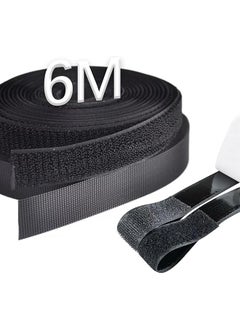 PROMASS Hook and Loop Tape, 6m Double Sided Hook Loop Rolls, 20mm Wide Nylon Self Adhesive Heavy Duty Strips, for Household Kitchen School Office(Black)  - Image 1