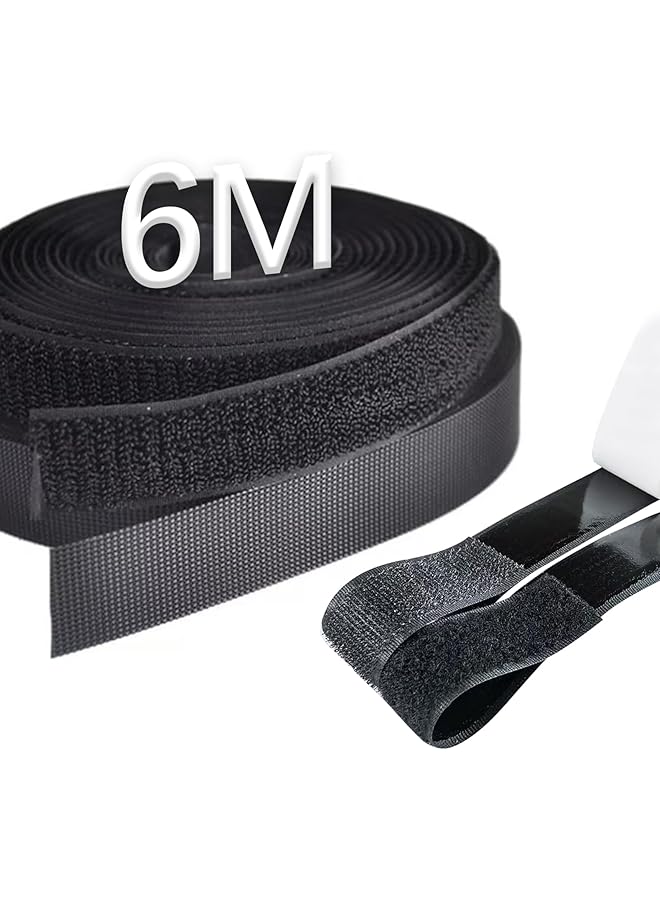 PROMASS Hook and Loop Tape, 6m Double Sided Hook Loop Rolls, 20mm Wide Nylon Self Adhesive Heavy Duty Strips, for Household Kitchen School Office(Black)  - Image 1