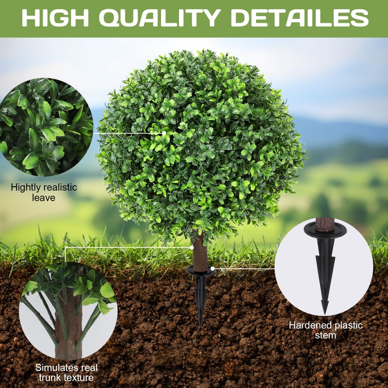 Jasmpig Artificial Boxwood Topiary Ball Tree 24" with Ground Spike, Set of 2 Artificial Boxwood Bushes for Faux Shrubs, Fake Evergreen Faux Plant for Indoor Outdoor Porch Garden- UV Resistant â€“ Fade-Proof - Image 3