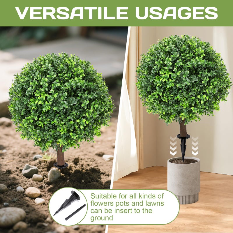 Jasmpig Artificial Boxwood Topiary Ball Tree 24" with Ground Spike, Set of 2 Artificial Boxwood Bushes for Faux Shrubs, Fake Evergreen Faux Plant for Indoor Outdoor Porch Garden- UV Resistant â€“ Fade-Proof - Image 4