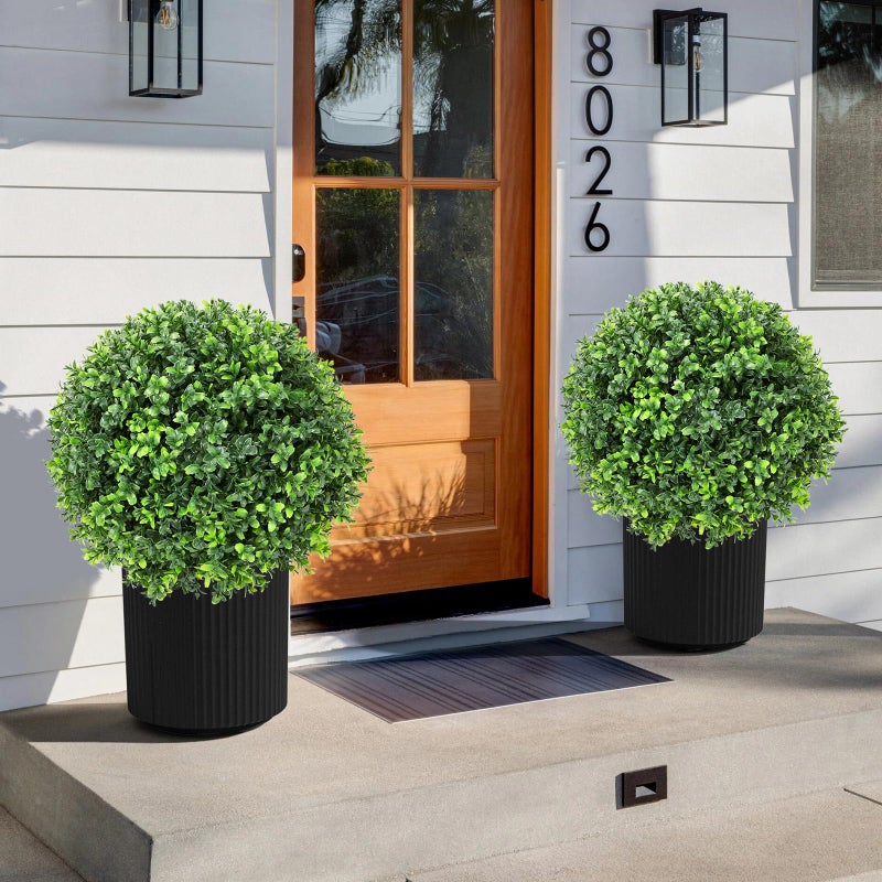Jasmpig Artificial Boxwood Topiary Ball Tree 24" with Ground Spike, Set of 2 Artificial Boxwood Bushes for Faux Shrubs, Fake Evergreen Faux Plant for Indoor Outdoor Porch Garden- UV Resistant â€“ Fade-Proof - Image 5