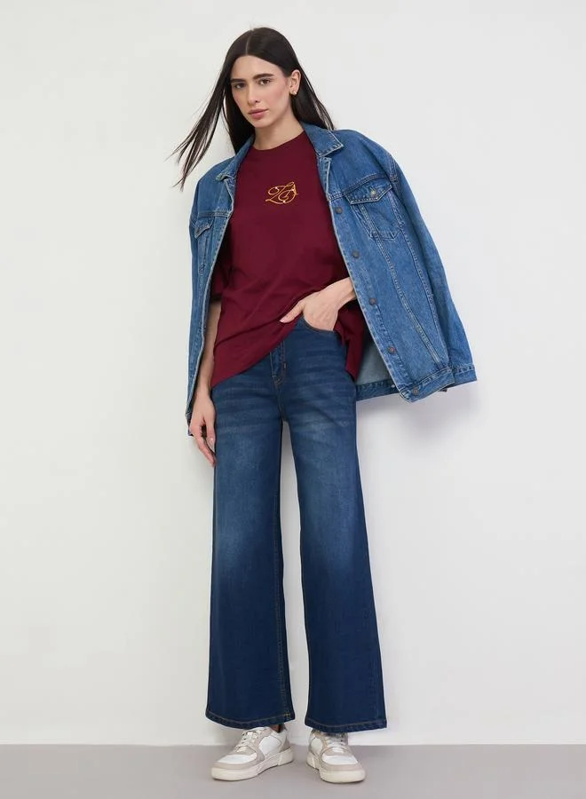 Styli High Rise Washed Wide Leg Jeans