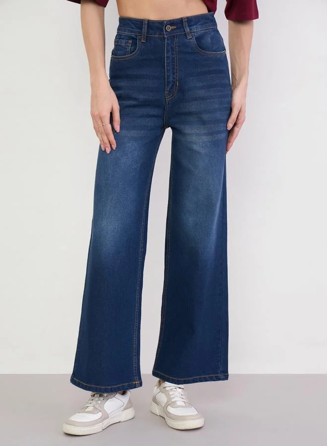Styli High Rise Washed Wide Leg Jeans