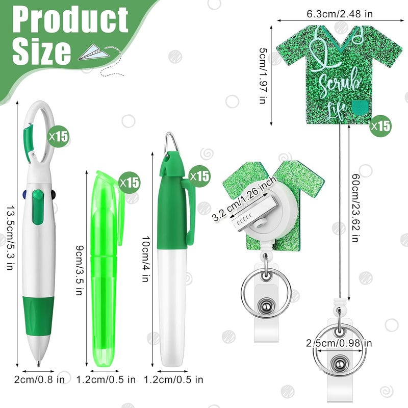 Sinmoe 75 Pcs Nurse Badge Reels Bulk Nurse Week Gifts Pen Set Include Badge Holder Tip Mini Highlighter Marker Pen Retractable Ballpens and Metal Ring Keychain for Doctor Cna Gift AccessoriesBright Color - Image 2
