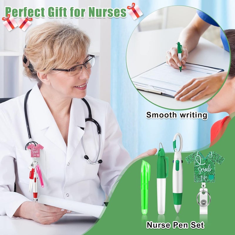 Sinmoe 75 Pcs Nurse Badge Reels Bulk Nurse Week Gifts Pen Set Include Badge Holder Tip Mini Highlighter Marker Pen Retractable Ballpens and Metal Ring Keychain for Doctor Cna Gift AccessoriesBright Color - Image 4