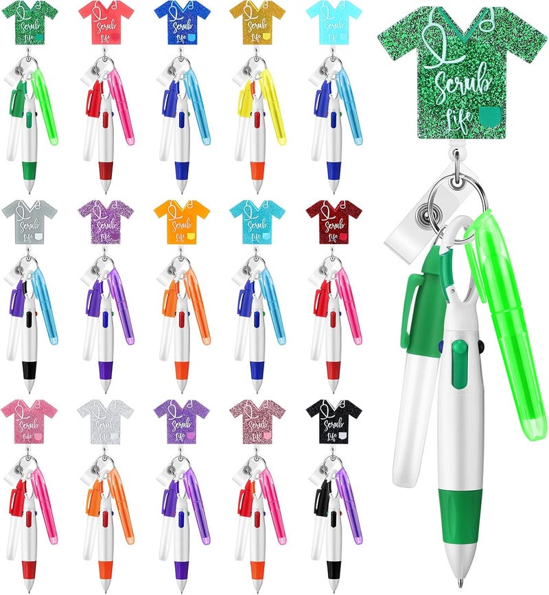 Sinmoe 75 Pcs Nurse Badge Reels Bulk Nurse Week Gifts Pen Set Include Badge Holder Tip Mini Highlighter Marker Pen Retractable Ballpens and Metal Ring Keychain for Doctor Cna Gift AccessoriesBright Color - Image 1